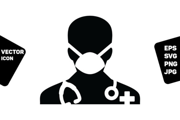 Doctor Icon Vector with Face Mask Male
