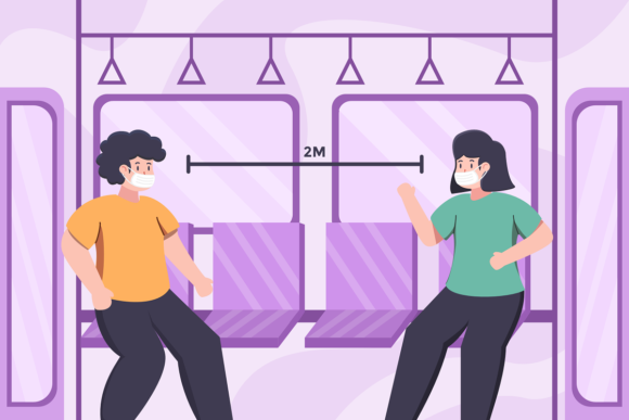 Social Distance in Public Transport: Graphics for Modern Editorial Use